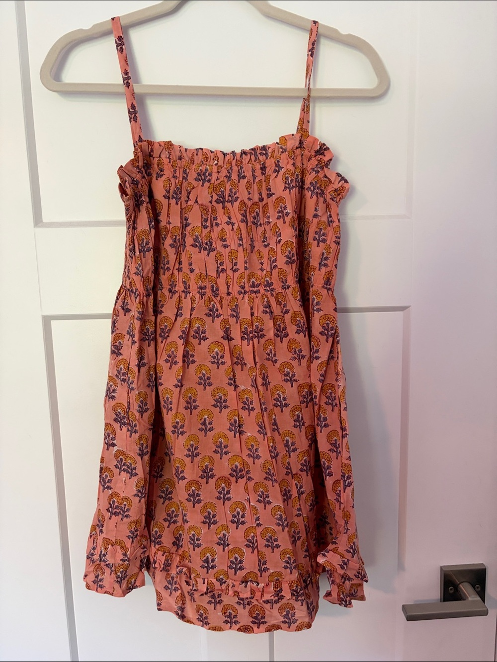 Pink Floral Smocked long top or short dress with Spaghetti Straps
